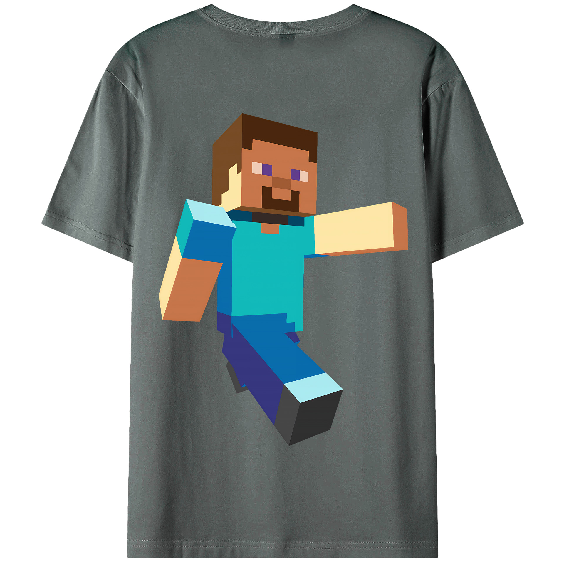 （画像用） マインクラフト ブロックの世界 Minecraft MC Block world 綿100％半袖Tシャツ（背面プリント）